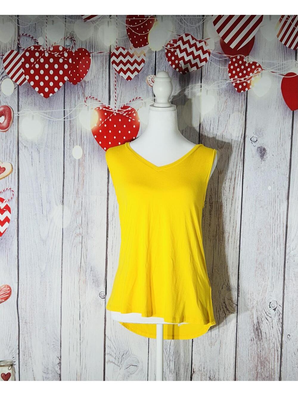 ModCloth Mustard Yellow V-Neck Tank Top High Low Curved Hem Womens Size Small